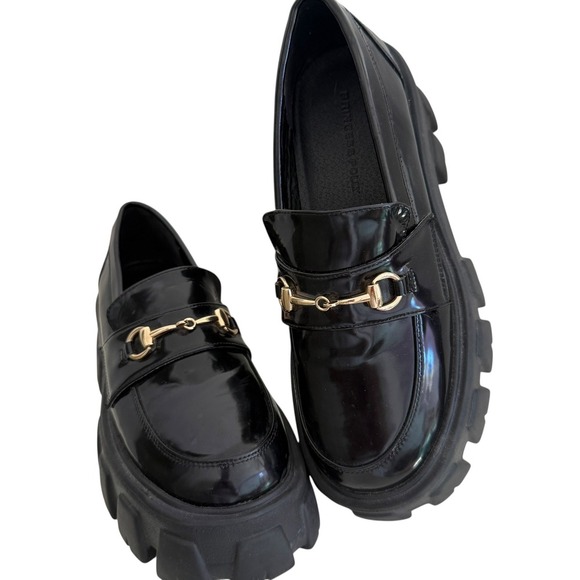 PRINCESS POLLY Black Patent Chunky Platform Loafers Size 7 Riley Loafer - Picture 4 of 9